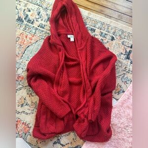 Christopher & Banks Red Hooded Cardigan